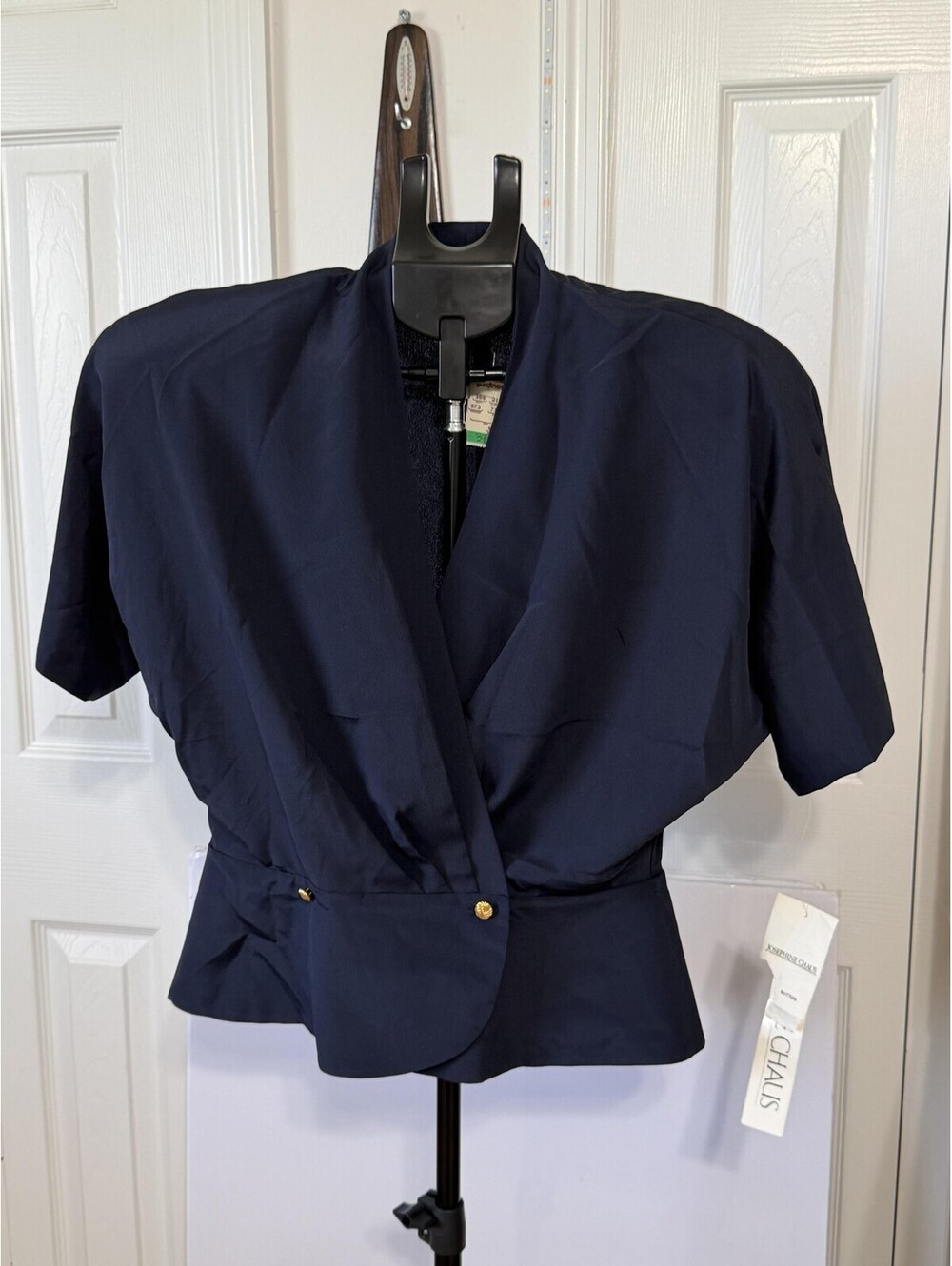 Josephine Chaus Top Womens 10 Blue Kimono V Neck Dolman Short Sleeve Blouse